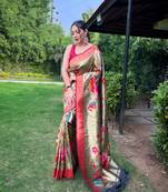 Black Renuka Paithani style Golden zari silk bland border & contrust pallu Saree with Blouse