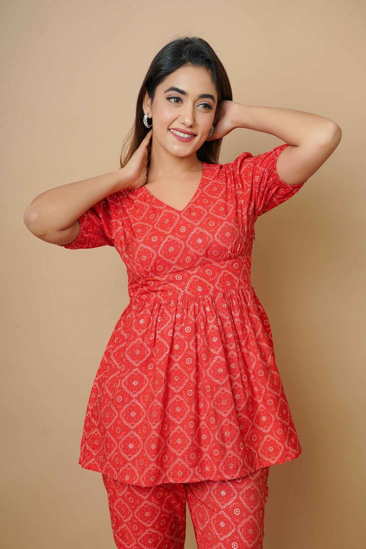 RED BANDHANI CO-ORD SET