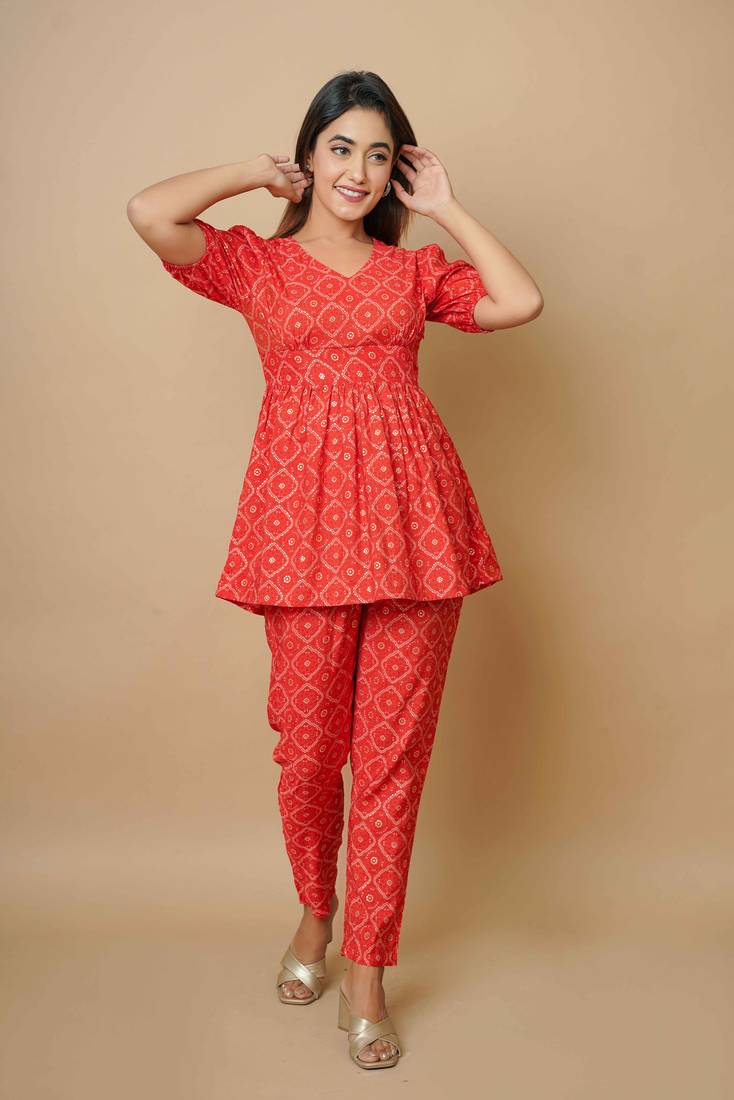 RED BANDHANI CO-ORD SET