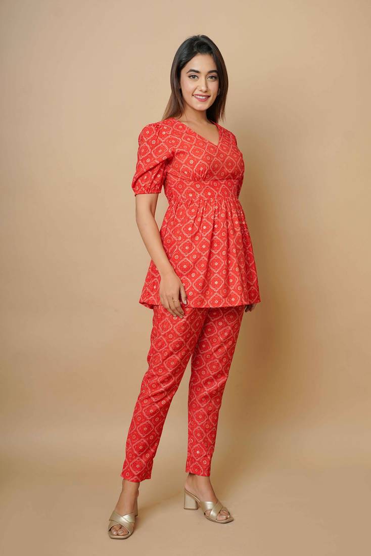 RED BANDHANI CO-ORD SET