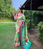 Green Renuka Paithani style Golden zari silk bland border & contrust pallu Saree with Blouse
