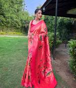 Pink Renuka Paithani style Golden zari silk bland border & contrust pallu Saree with Blouse