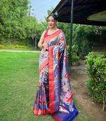 Violet Renuka Paithani style Golden zari silk bland border & contrust pallu Saree with Blouse