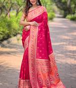 Pink Original Maharashtrian Meenakari Paithani Silk Zari Woven Saree