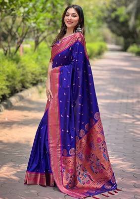 Violet Contrast Zari Woven Chaand Yeola Paithani Silk Blend Saree 1