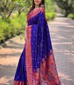 Violet Contrast Zari Woven Chaand Yeola Paithani Silk Blend Saree
