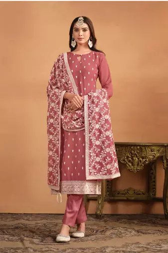 dusty pink color  faux georgette salwar suits with faux georgette dupatta