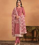 dusty pink color  faux georgette salwar suits with faux georgette dupatta