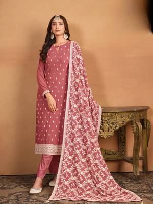 dusty embroidered pink faux georgette salwar suit with Dupatta 2