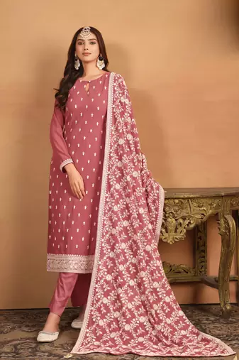 dusty embroidered pink faux georgette salwar suit with Dupatta
