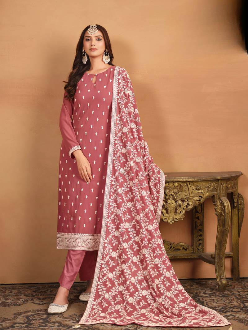 dusty pink color  faux georgette salwar suits with faux georgette dupatta