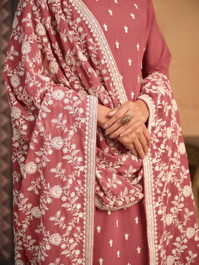 dusty pink color  faux georgette salwar suits with faux georgette dupatta