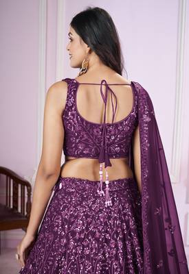 Purple Sequins And Thread Embroidered Georgette Lehenga Choli For Bride 4