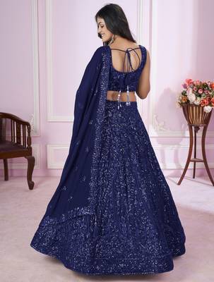 Navy Blue Georgette Sequin and Thread Embroidered Lehenga 5