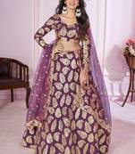 Purple Sequins And Zari Embroidered Georgette Lehenga Choli For Bride