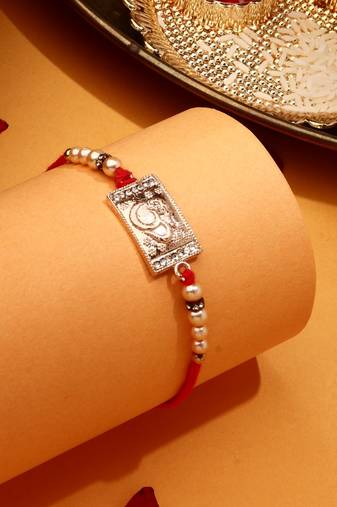 Silver Plated Om Thread Rakhi