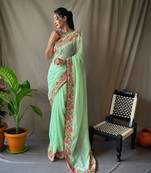 Green Georgette Sequance work embroidary saree with Blouse