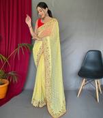 Yellow Georgette Sequance work embroidary saree with Blouse