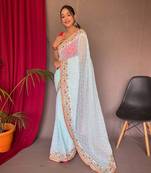 Sky Georgette Sequance work embroidary saree with Blouse