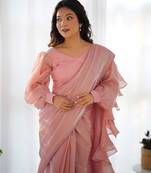 ready to wear onion pink party wear ready-to-wear saree for women