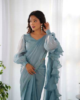 jimmy choo fabric prewrapped pre-stitched saree with full stitched blouse 1