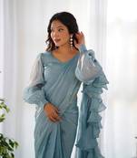 Jimmy Choo Fabric Prewrapped Ready To Wear Saree With Full Stitched Blouse