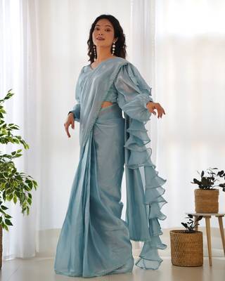 jimmy choo fabric prewrapped pre-stitched saree with full stitched blouse 3