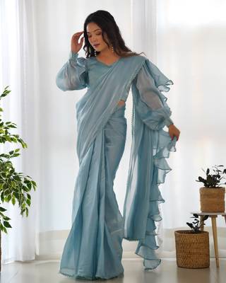jimmy choo fabric prewrapped pre-stitched saree with full stitched blouse 5