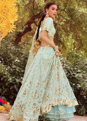 SKY GREEN SILK PARTY WEAR LEHENGA CHOLI 1