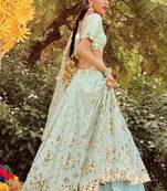 SKY GREEN SILK PARTY WEAR LEHENGA CHOLI