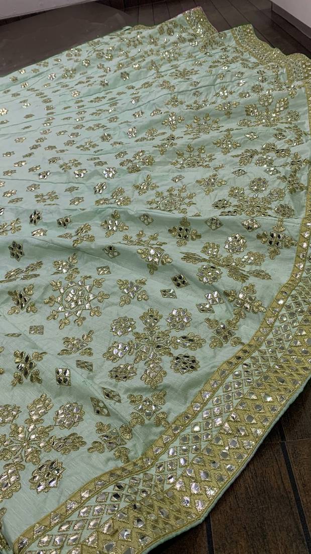 SKY GREEN SILK PARTY WEAR LEHENGA CHOLI