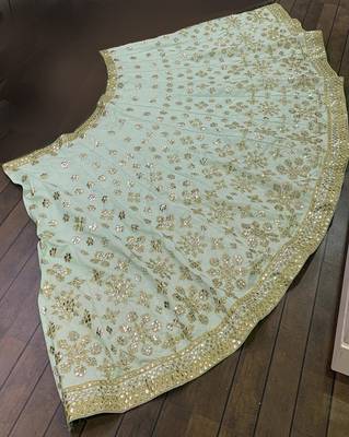 SKY GREEN SILK PARTY WEAR LEHENGA CHOLI 3
