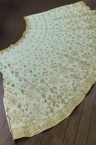 SKY GREEN SILK PARTY WEAR LEHENGA CHOLI