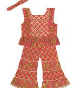 Budding bees girls cotton bandhani printed sleeveless top & sharara 2pc set with hairband-pink