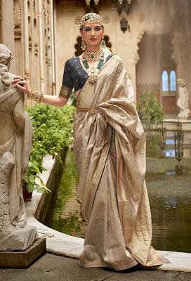 Cream Banarasi silk blend Jacquard Saree 1