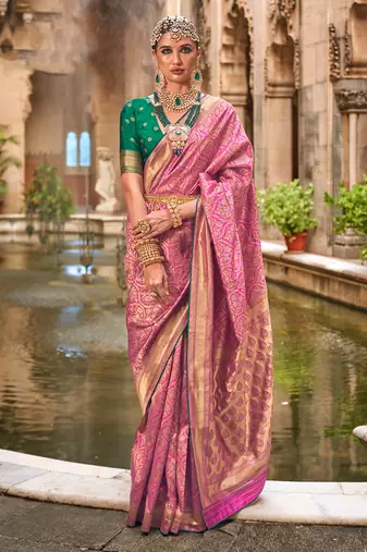 Jacquard Work Banarasi silk blend Saree In Pink With Unstiched Blouse