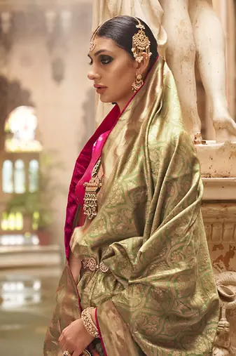 Jacquard Olive Banarasi silk blend  Saree