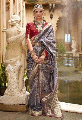 Banarasi silk blend Navy Blue Jacquard Work Saree 1