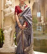 Banarasi silk blend Navy Blue Jacquard Work Contemporary Saree With Unstiched Blouse