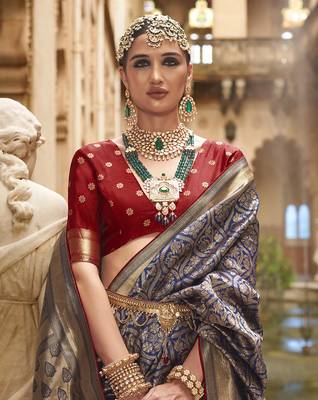 Banarasi silk blend Navy Blue Jacquard Work Saree 2