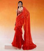Scarlet Red Embroidered Saree Set