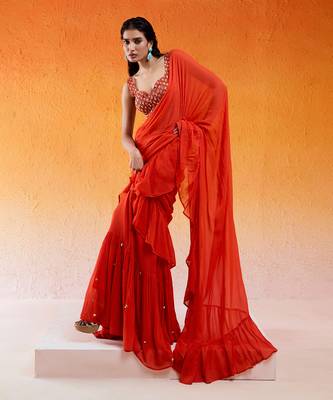 Scarlet Red Embroidered Saree Set 2