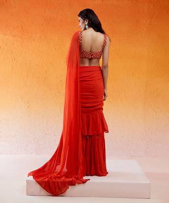 Scarlet Red Embroidered Saree Set 5