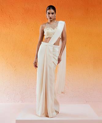 Ivory Embroidered Saree Set 1