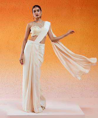 Ivory Embroidered Saree Set 2