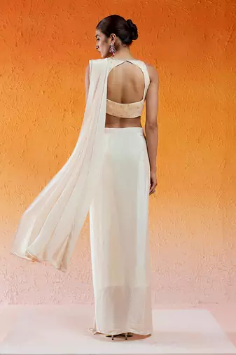 Ivory Embroidered Saree Set