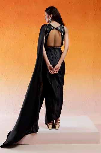 Black Embelllished & Embroidered Saree Set