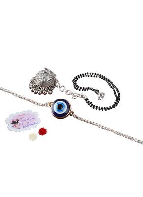 modern evil eye/jhumki handcrafted bracelets for bhaiya-bhabhi, couple (adjustable). 1