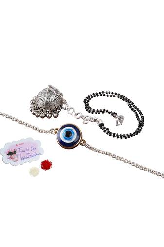 modern evil eye/jhumki handcrafted bracelets for bhaiya-bhabhi, couple (adjustable).