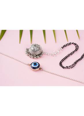 modern evil eye/jhumki handcrafted bracelets for bhaiya-bhabhi, couple (adjustable). 2